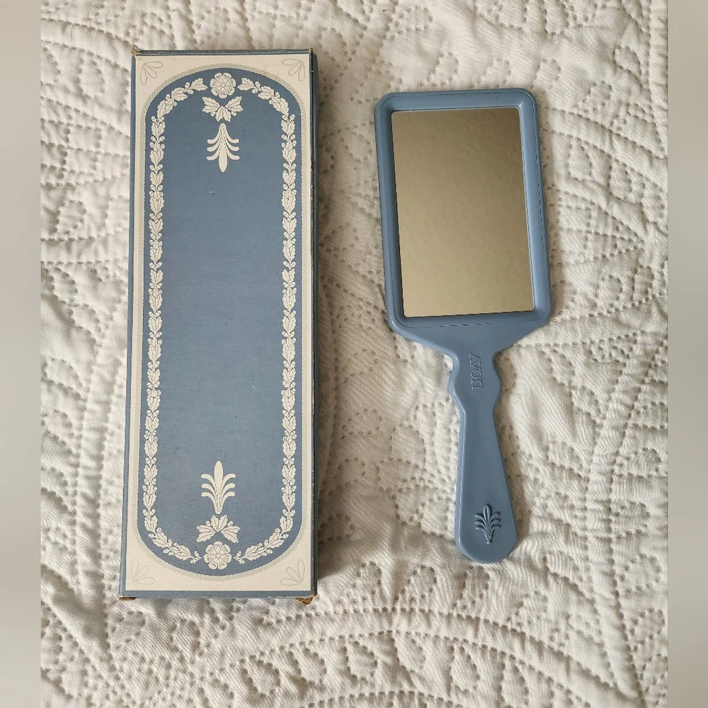 Vintage Avon Avonshire Blue Vanity Hand Mirror NOS
